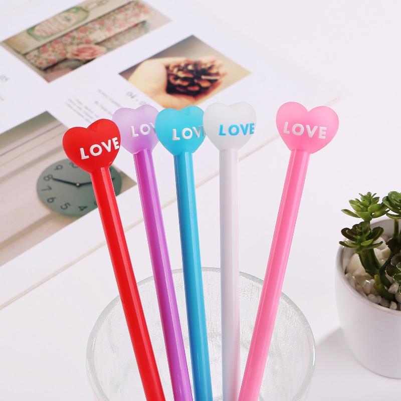 1pc Heart Shaped Gel Pens Teachers Gifts Cartoon Signature Pen Cute Gel Pen School Writing Pens Stationery Back To School Season
