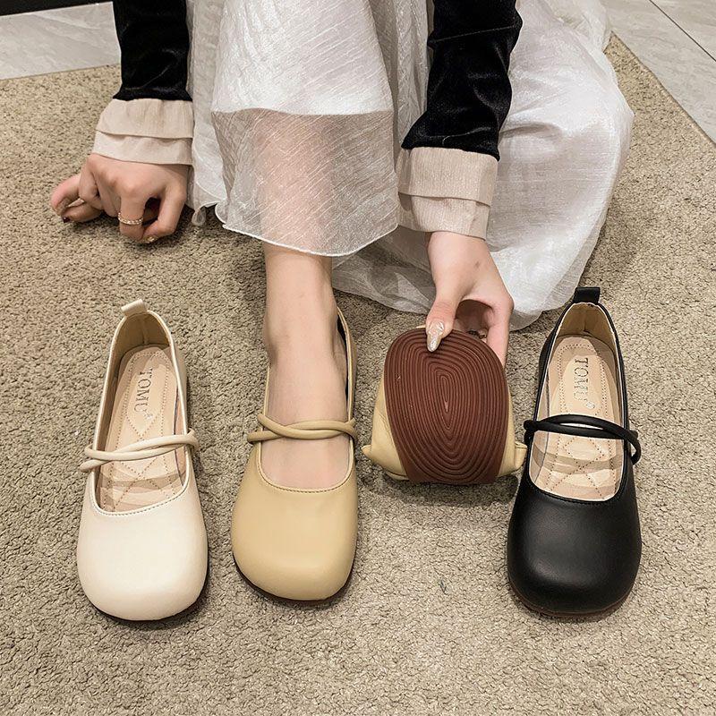 Late evening breeze gentle soft sole Mary Jane single shoes women's summer new retro shallow mouth versatile lazy bean shoes