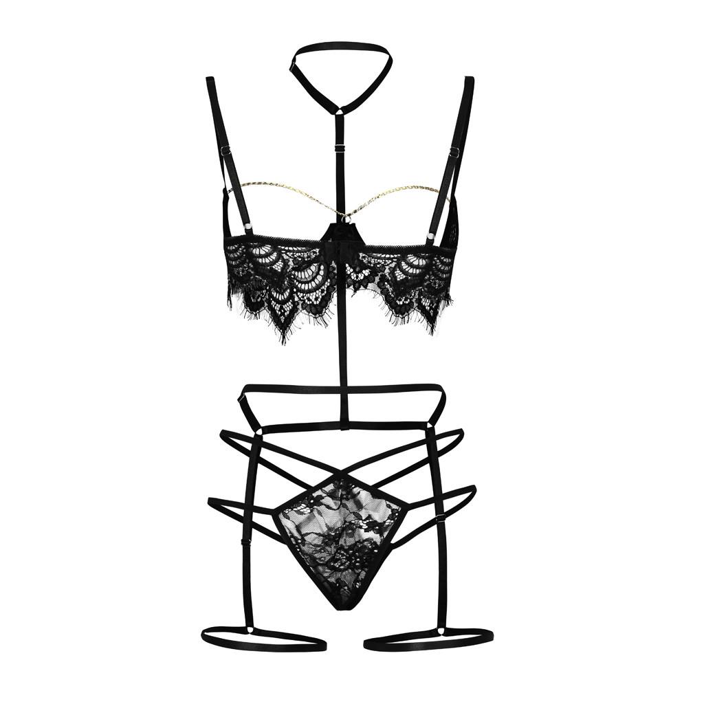 3PC Sexy Lingerie Lace Embroidery G-string Thong Underwear Sleepwear