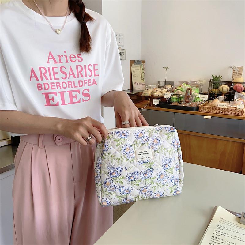 Colorful Striped Polka Dot Cosmetic Case Handheld Sewing Cotton Travel Bag