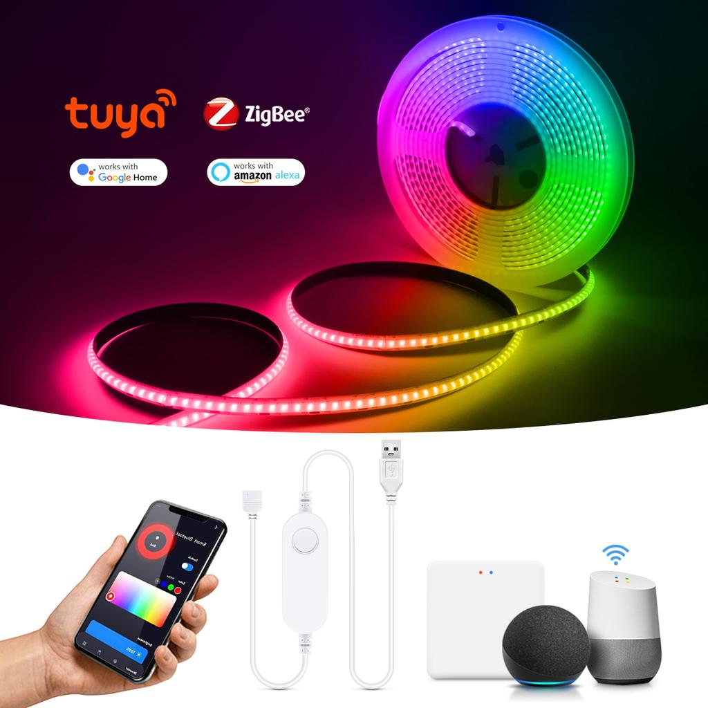 Tuya Smart Zigbee 5V COB USB LED Strip Light RGB Dimmable WiFi Alexa Google Control LED Tape Ribbon Room Decor TV Back Lighting