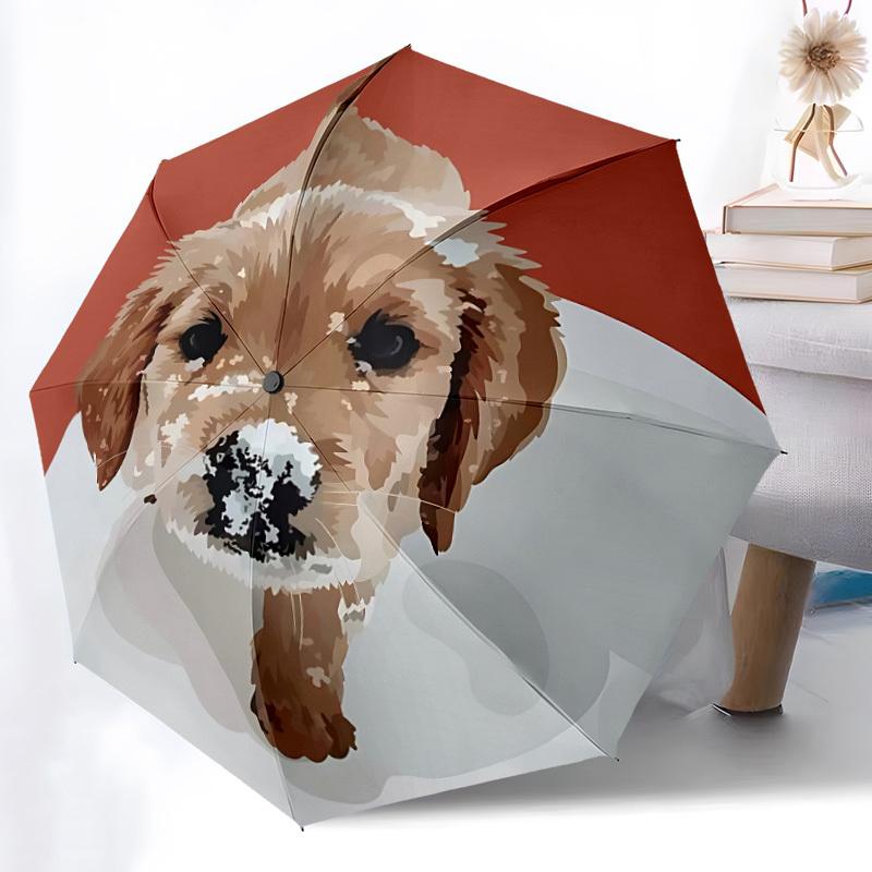 1pc Cute Dog Automatic Folding Umbrella - 8-Rib Automatic Open/Close, Portable Collapsible Compact Umbrella yy251218041