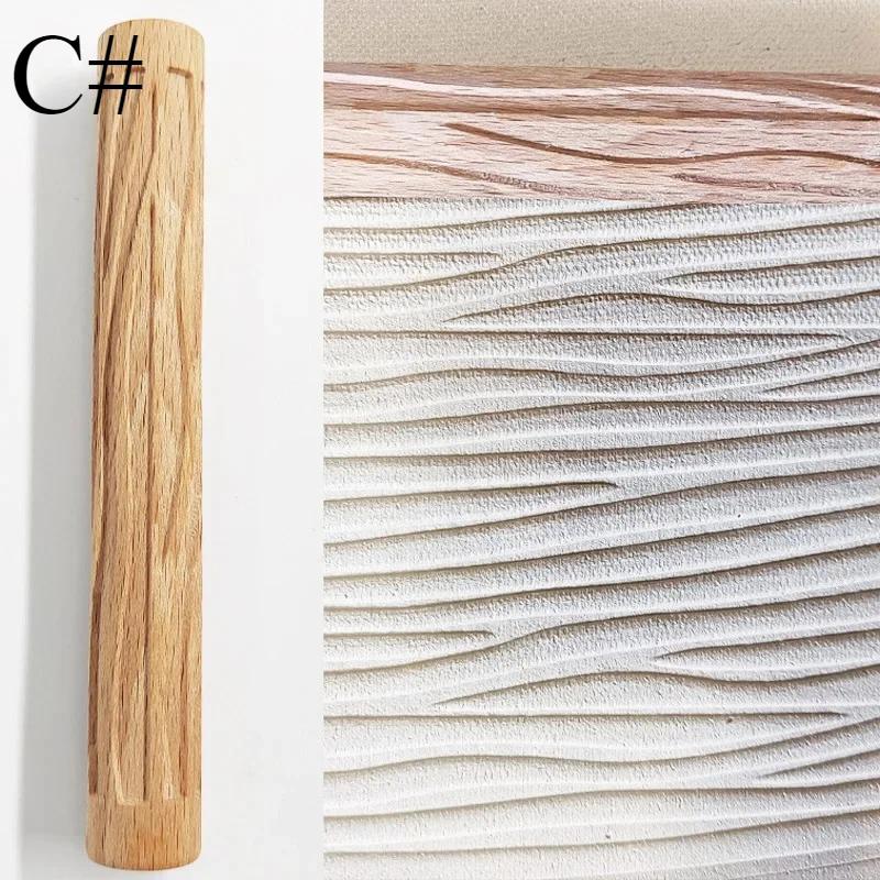 1pc Wooden Texture Rolling Pin Ceramic Pottery Art Embossed Rod Flower Pattern Mud Roll Roll Reliefs DIY Clay Craft Tool