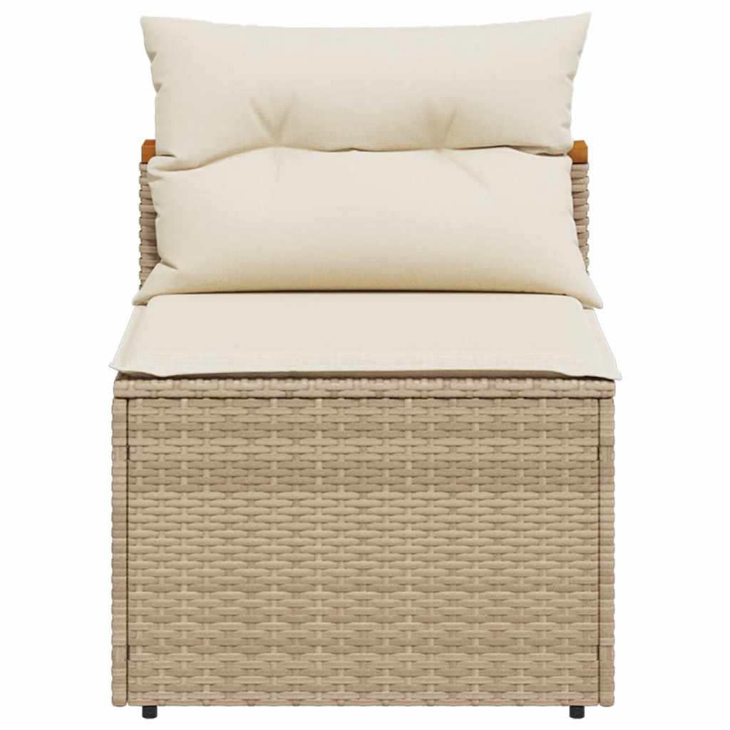 Garden Sofas without Armrests with Cushions 2 pcs Beige Poly Rattan