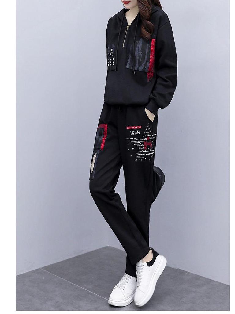 Women's 2025 Autumn/Winter Fleece-Lined Loose Sportswear Set: Long-Sleeve Sweatshirt & Trendy Long Pants.