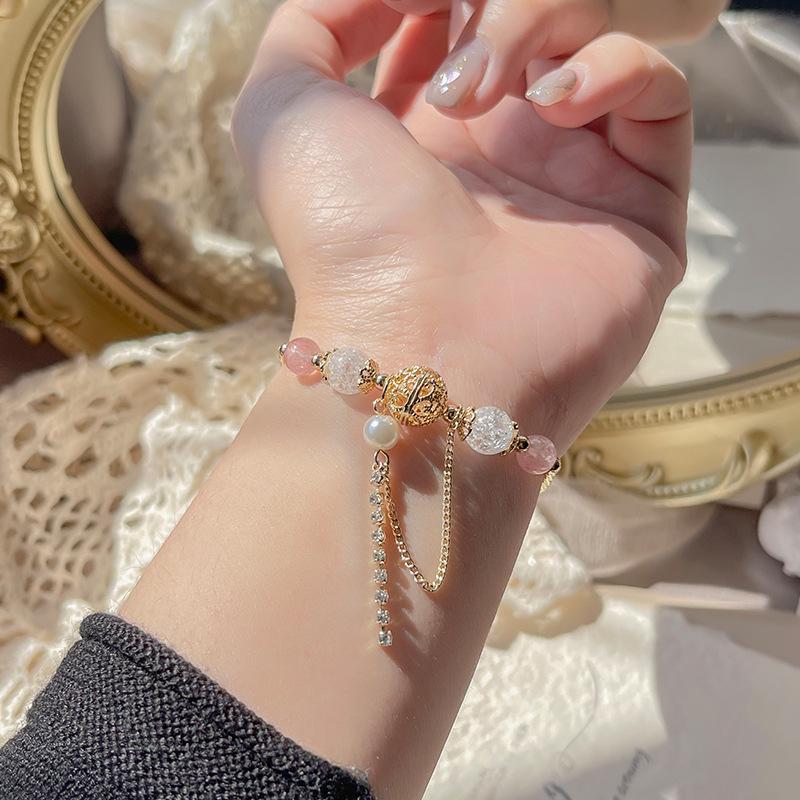 Qiaoen Exquisite Strawberry Crystal Bracelet for Women - Luxury Niche Design Beaded Jewelry, Perfect Bestie Gift
