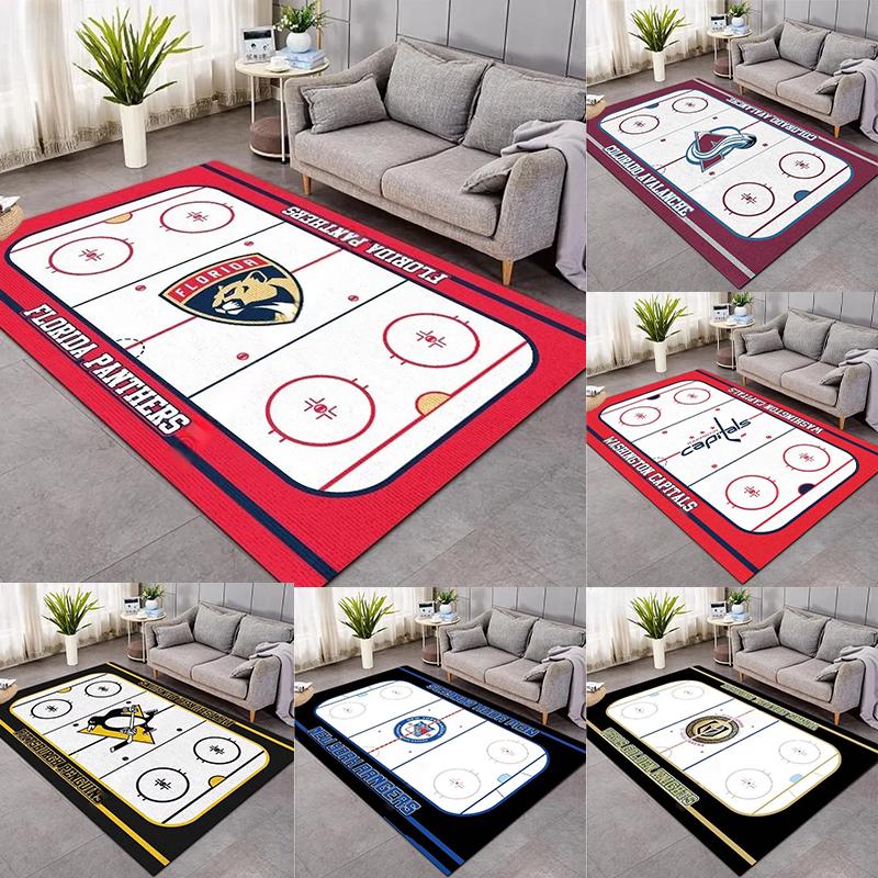 3D Hockey Rug, Ice Hockey Carpet Non-Slip Machine WashableDoormat, Sport Themed Floor Mat for Living Room Dining Room Game Room