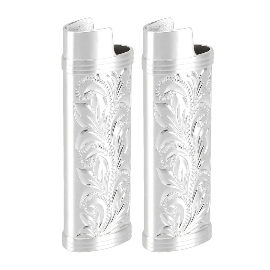 2Pcs Lighter Case Zinc Alloy Lighter Storage Container Floral Pattern for Outdoor Camping Hiking