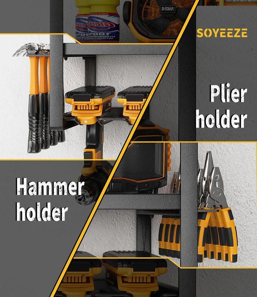 Power Tool Organizer & Storage Wall Mount - Heavy Duty Metal 8 Drill Holder, 3 Layer Premium Garage Utility Power Tool Rack