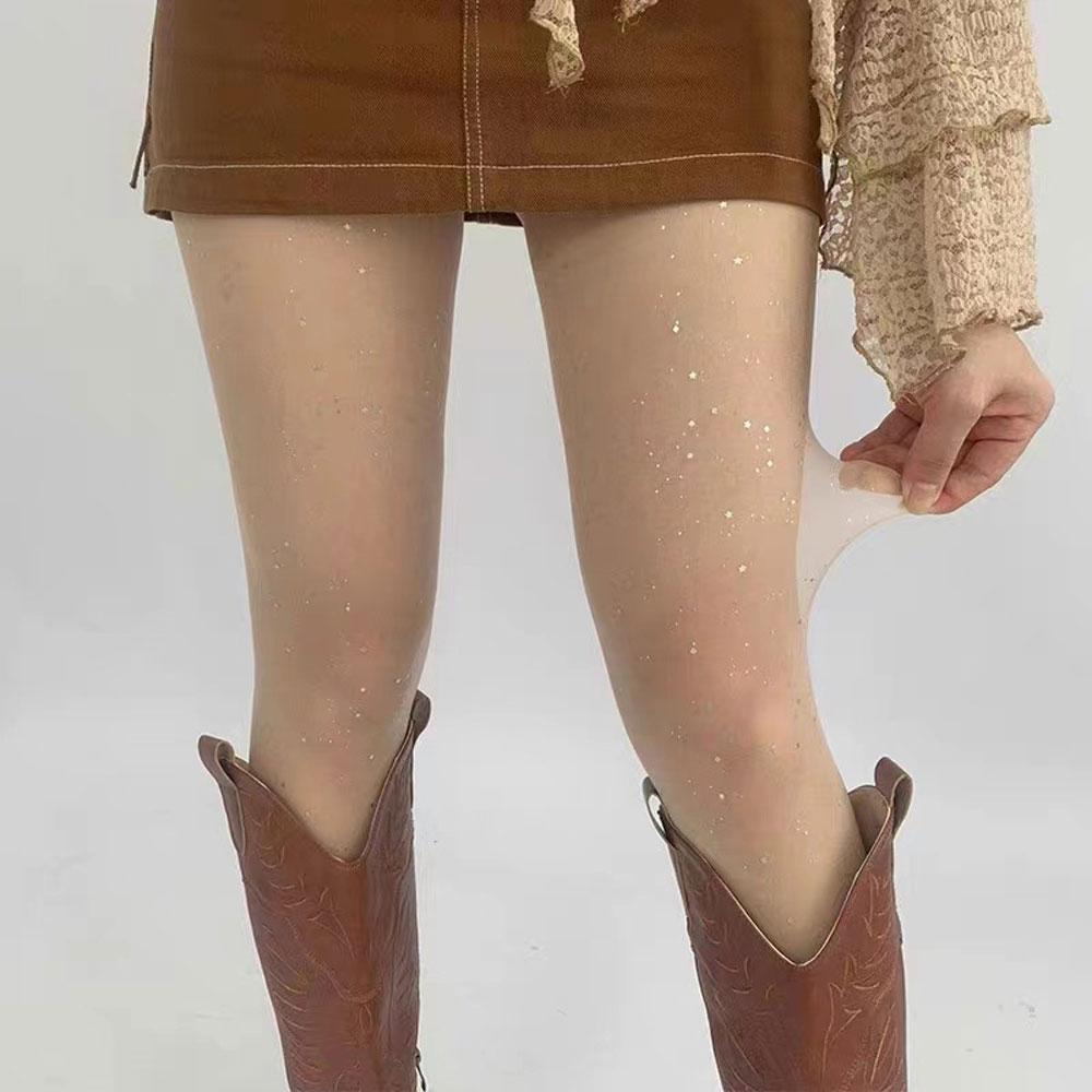 Sexy Shiny Stockings Y2k Women Transparent Tights Goth Pantyhose Slim Thin Nylon Tights Black Starry Sky