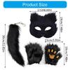 Halloween Costume Set Plush Face Cover Furry Gloves Foxes Tail Paws Gloves Animal Dress Up Set for Cosplay Enthusiasts