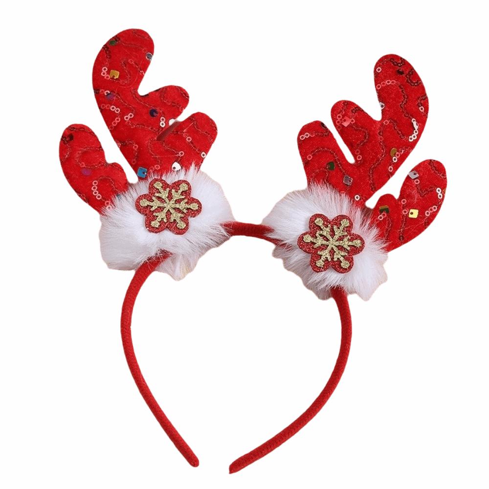 Creative Christmas Antler Headband Snowflake Pattern Funny Christmas Hair Hoop Decorative Plush Ears Elk Antler Headdress