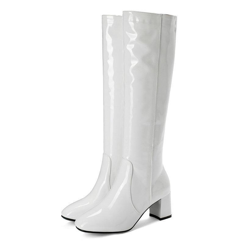 Autumn Winter Knee High Boots Women Black Red Patent Leather Women High Boots Luxury Casual Heels Fashion Long Party Shoe Female