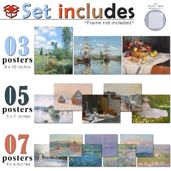 LANCHI95 Claude Monet Wall Art Prints, Eclectic Home Decor Impressionist Painting, Monet Prints for Wall Decor, Gallery Art Prints Maximalist Decor