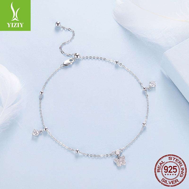 S925 Sterling Silver Butterfly Anklet Adjustable Wind Simple Versatile Butterfly Anklet Jewelry