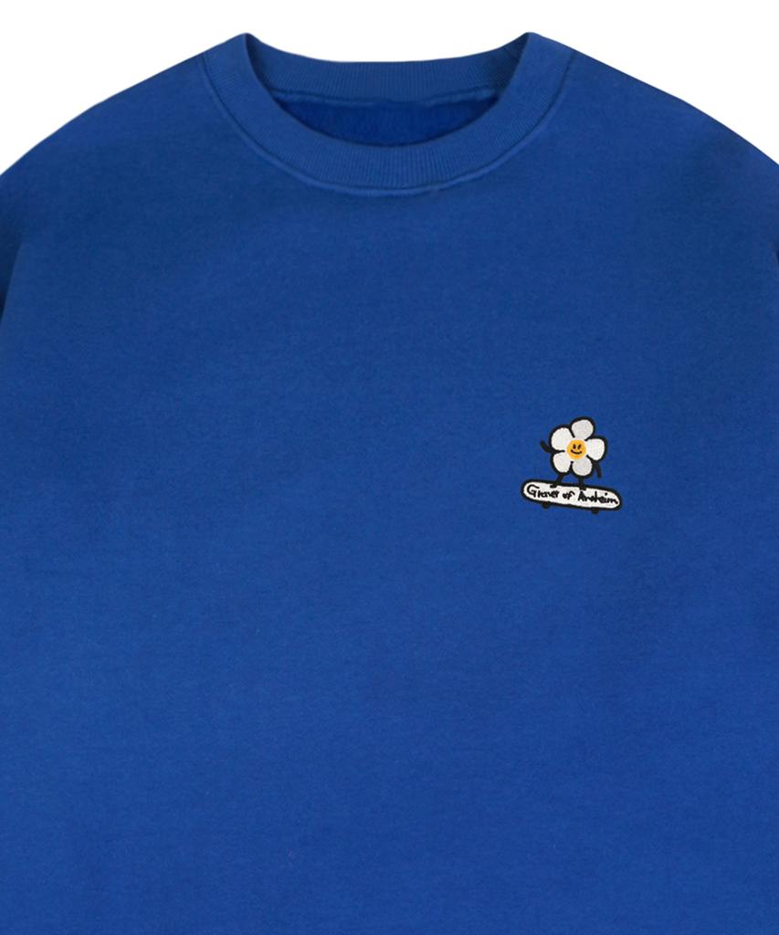 GRAVER [Unisex] Flower Board Embroidered Smile Sweatshirt_Cobalt Blue
