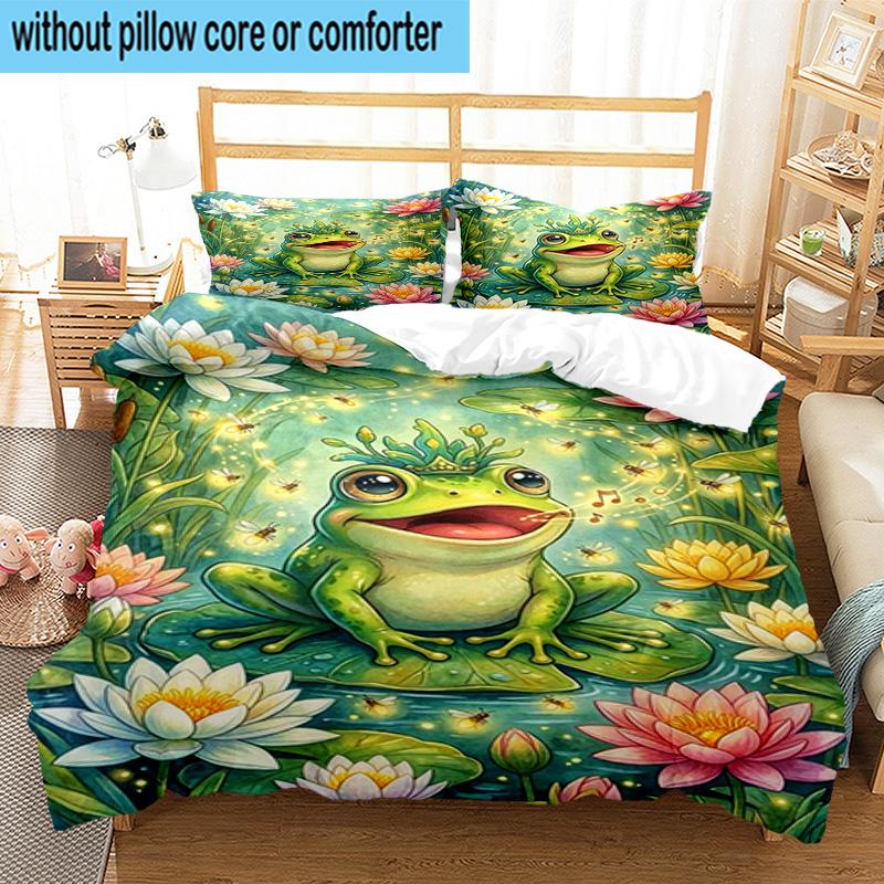 Frog In Top Hat Serenade 3pcs Bedding,Including 1pc Duvet Cover And 2pcs Pillowcases Perfect for Christmas,Ideal for Bedroom, Dormitory
