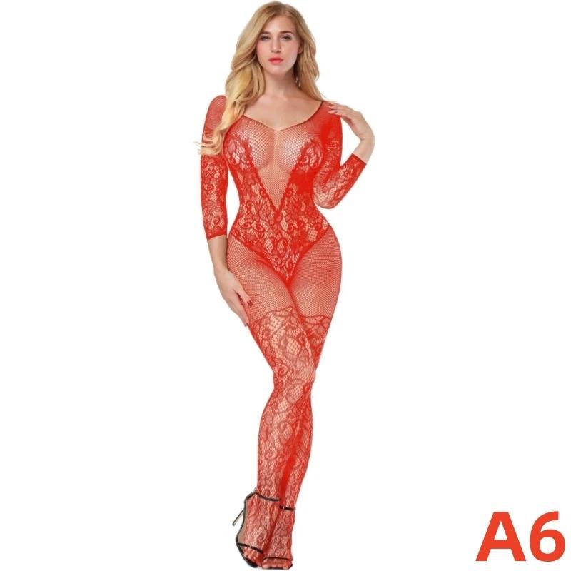 Christmas Costumes Women Lace Hollow Out Erotic BabyDoll Dress Bodysuits Underwear Sexy Open Crotchless Lingerie Set