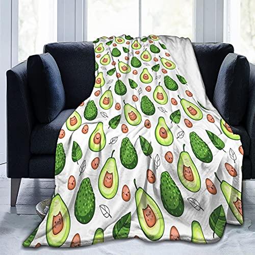 Avocado Cartoon Pattern Cute Throw Blanket Green Fruit  King Queen Size for Bed Sofa Couch Super Soft Warm Kawaii Flannel