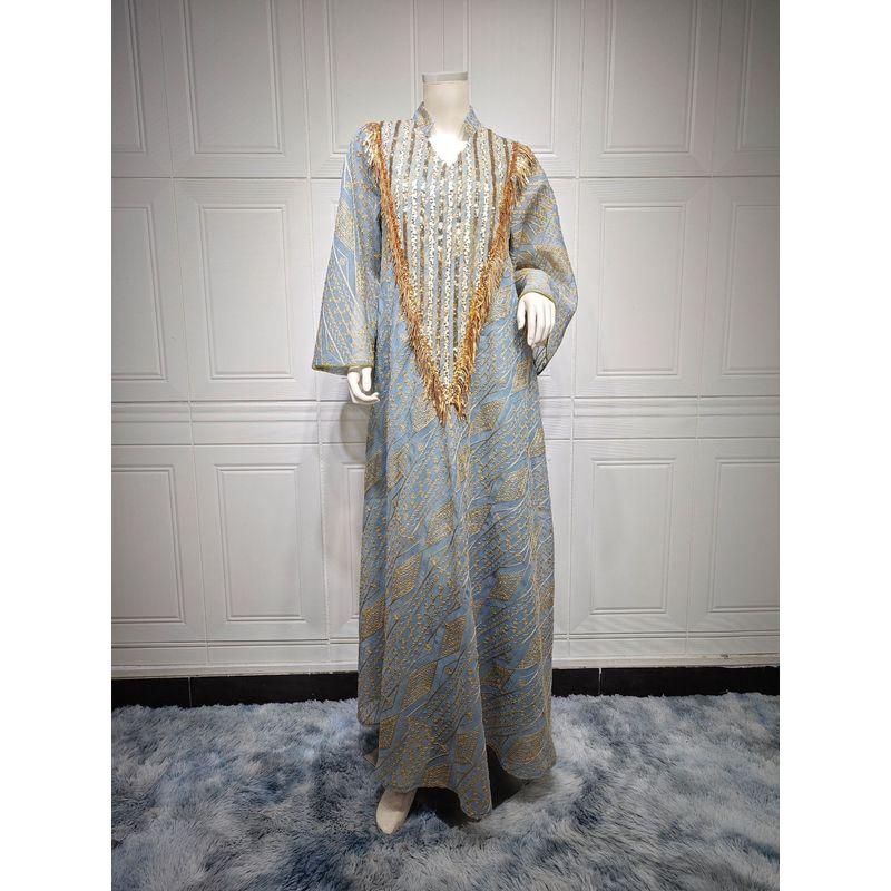 Middle East Evening dress Arab Dubai Dress Robe Mesh Embroidery Sequins Women clothes Tassel Dress Dress