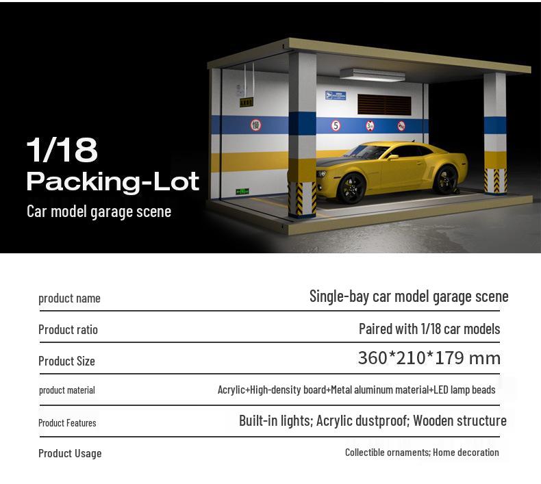 1/18 Wooden Parking Garage Model with Lighting and Dustproof Ornaments