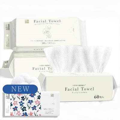60 Sheets X 3 Packs [Fluffy, Thick Cleansing Towels for Wiping] 100% Cotton Facial Disposable Face