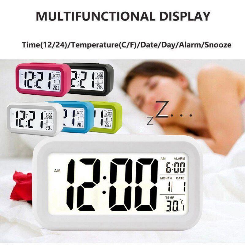 Digital Display Alarm Clock With Snooze Night Light Thermometer- Home Battery Operated