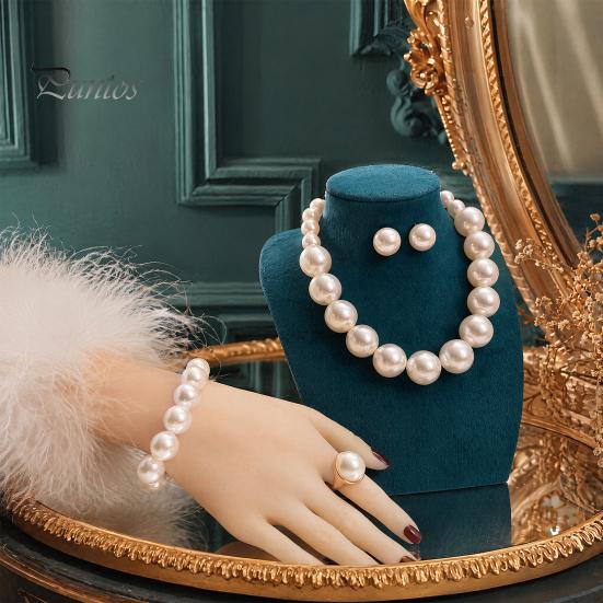 Faux Pearl Earrings Set 3Pcs/Set Imitation Pearls Jewelry Set, Adjustable Length Choker Necklace with Ear Studs Wedding Bracelet And Bracelet,