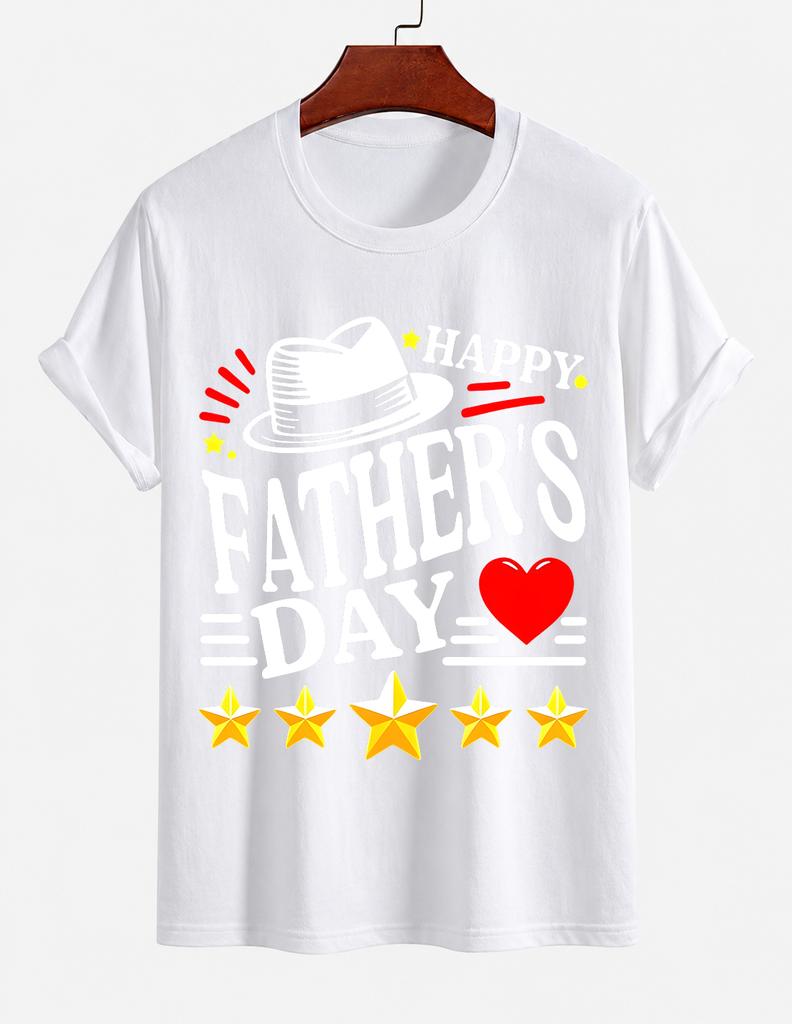 2026 New Cotton Tshirt Happy Fathers Day Dad Theme Print Crew Neck Short Sleeve Casual Top