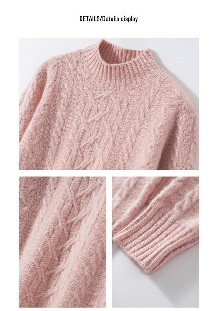 Women's Autumn/Winter Cashmere Cable Knit Sweater - Warm, Slimming, and Fashionable with Half-high Collar