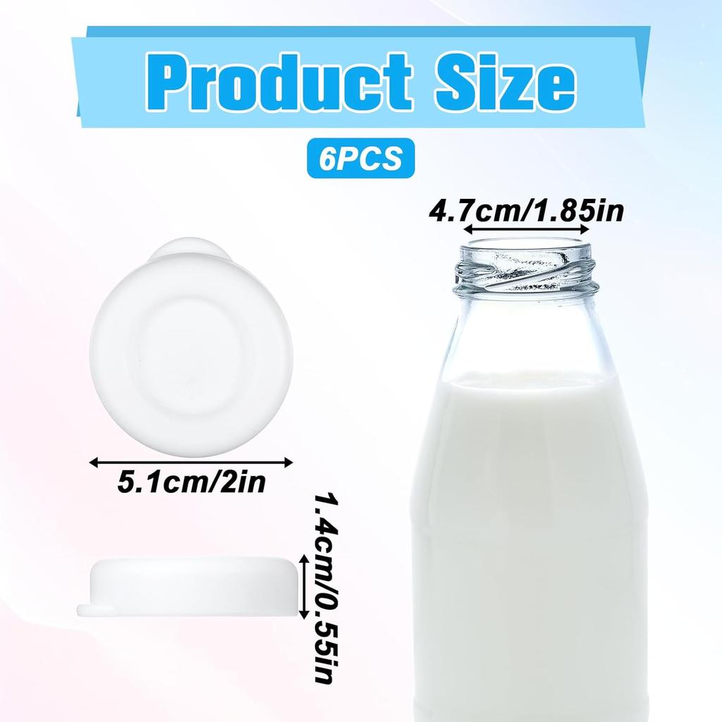 6PCS Silicone Glass Milk Bottle Caps, 48mm Diameter Silicone Glass Bottle Replacement Caps for Libbey & Stanpac Milk Glasses Bottles Reble and