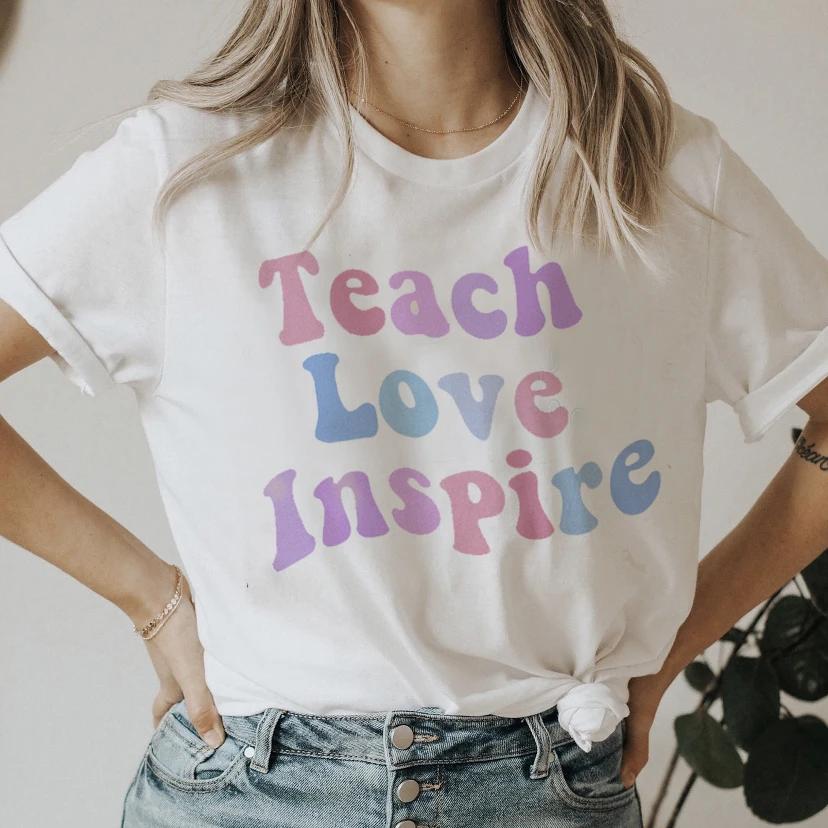 Fashion Letter Teacher Flowers 90s Print Clothing Women TShirt Aesthetics Graphic White Short Sleeve Polyester Womens T Shirt