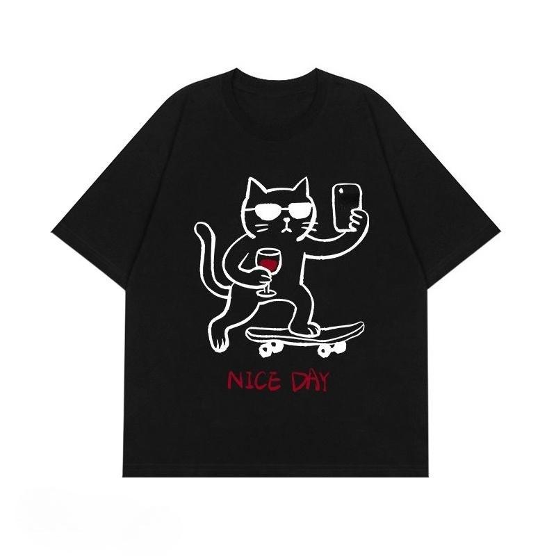 

Cute Fun Cat Men s Printed Short Sleeve Summer Casual Versatile Street Atmosphere T-Shirt Cool Breathable Oversized Top S