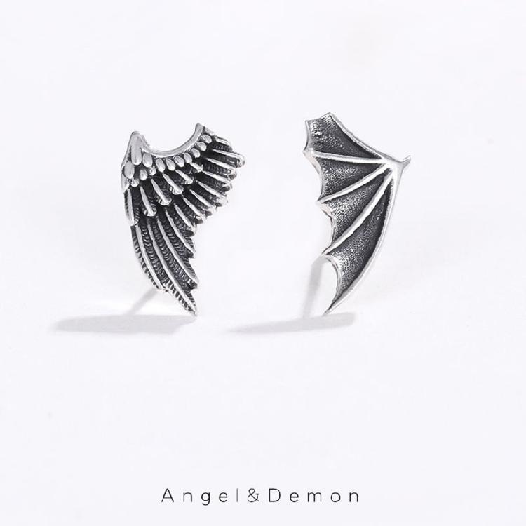 Retro Asymmetric Earrings Angel Demon Wing Earrings Female Classic Stud Earrings