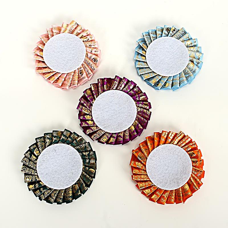 10 meter/rull påfuglfjærtrykt bånd Webbing silkebånd fjær gullbelagt bånd laserbånd 2,5x914cm