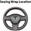 Hand Sewn Steering Wheel Cover,Fit For Tesla Model 3 2017-/Model Y -,Non-Slip Breathable Microfiber Leather Steering Wheel Cover On Wrap Car Interior