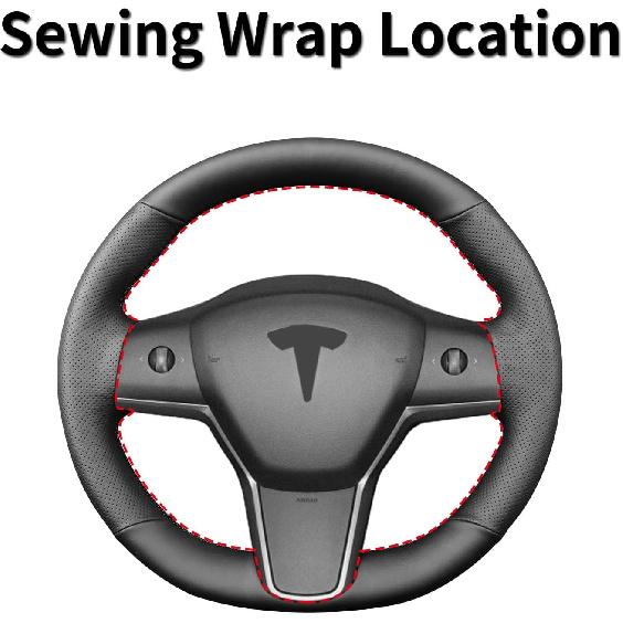 Hand Sewn Steering Wheel Cover,Fit For Tesla Model 3 2017-/Model Y -,Non-Slip Breathable Microfiber Leather Steering Wheel Cover On Wrap Car Interior