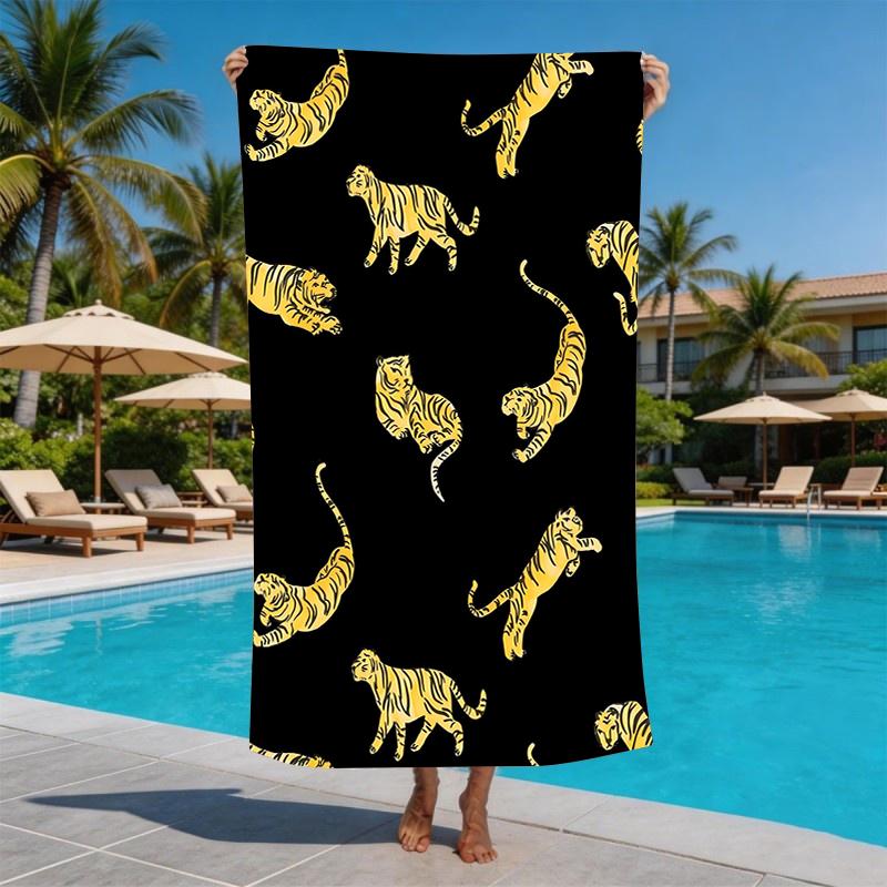 Cool Jungle Tiger Graphic Microfiber Beach Towel Extra Large Sand Free Ultra Absorbent Big Pool Towel for Vacationers Camping