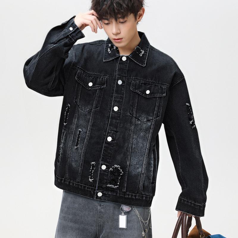 

Американская ретро-куртка желтого цвета с грязевой пропиткой для мужчин на осень, новая повседневная рабочая куртка, состаренная выстиранная джинсовая куртка M чёрный