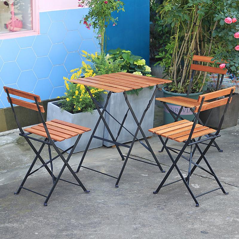 Outdoor Solid Wood Folding Balcony Table and Chair Set - 3-Piece