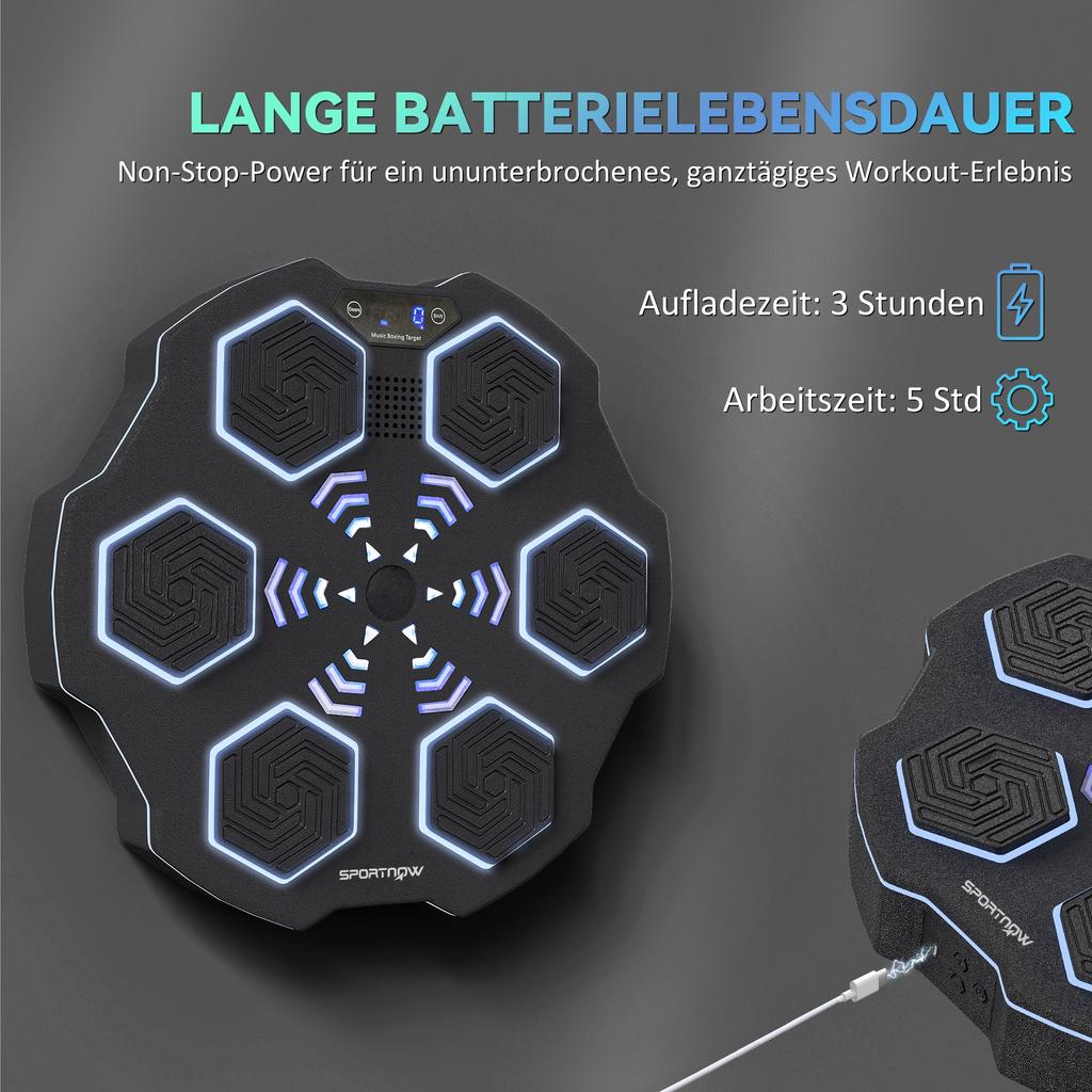 Music Boxing Machine, Bluetooth Boxing Device, Wall Mounting, 9 Speeds and Modes, LED Lights, Black
