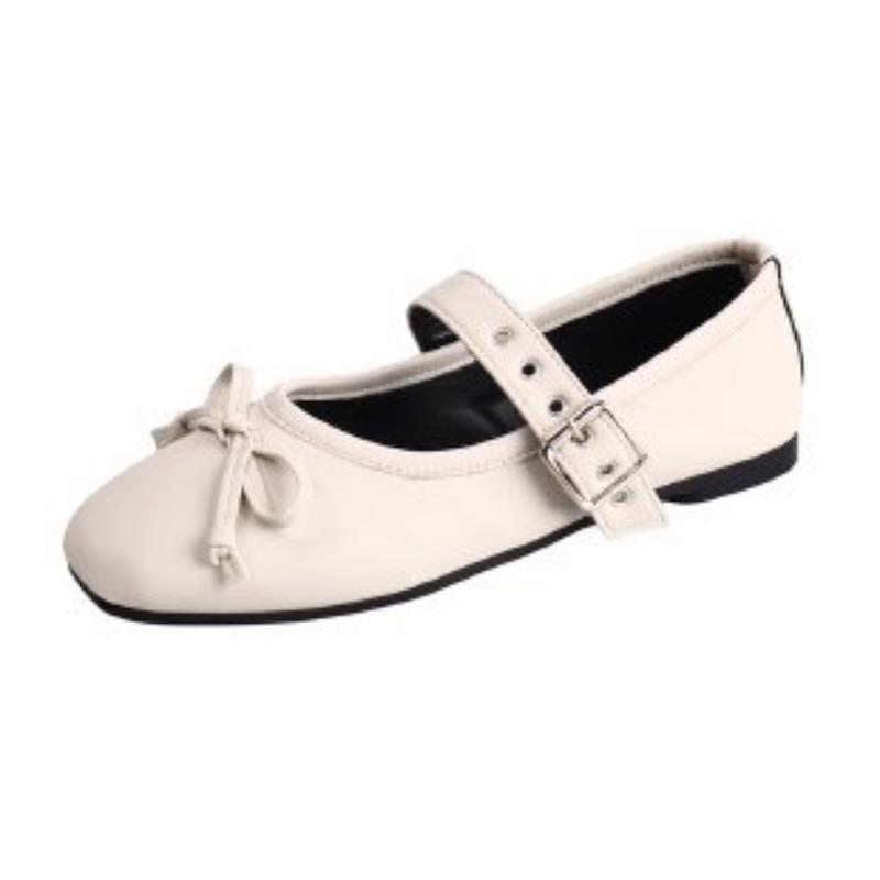 

New Retro Shoes, Leather Shoes, Women s Shoes, One-shoulder Buckle, Square Toe, Flat Single Shoe 43 бежевый