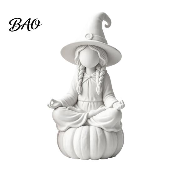 Kreativní Umělecké Domácí Doplňky 3D Tištěná Meditující Čarodějnice na Dýňovém Podstavci, Minimalistické Stolní Ozdoby Podzimní Sezóna Halloween Podzimní Plocha