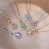 Luxury Female White Pink Zircon Stone Pendant Necklace Vintage Gold Color Wedding Jewelry For Women
