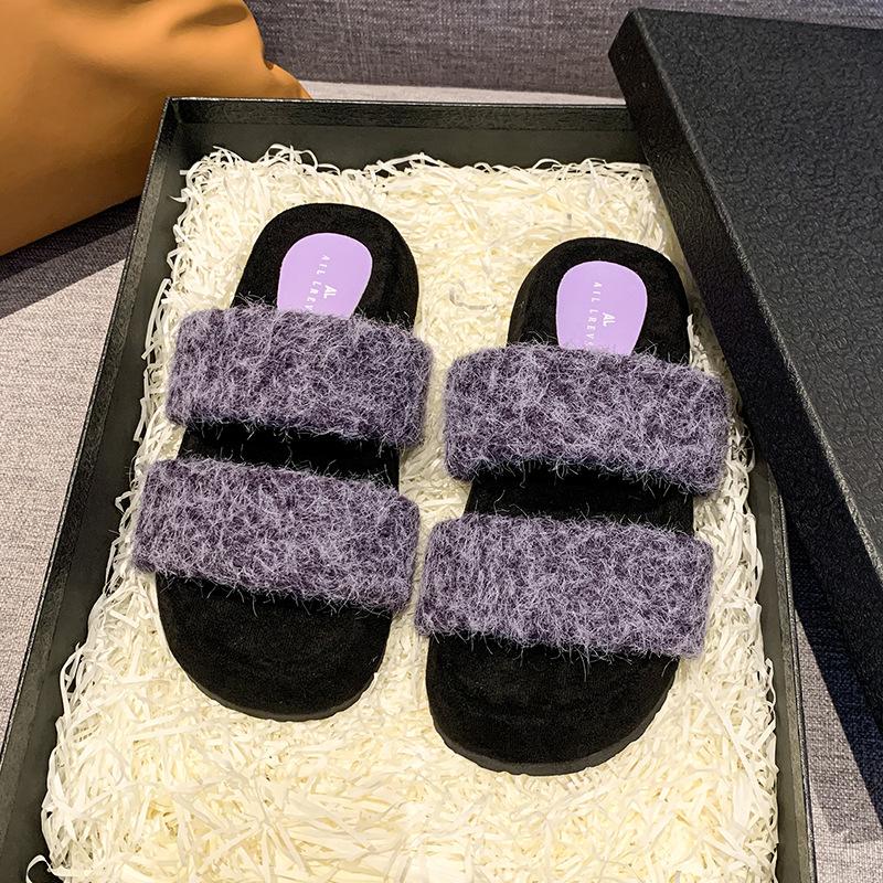 

Internet celebrities popular thick bottom fluffy slippers women wear 2024 new fashion simple high sense home cotton slippers tide 40 фіолетовий