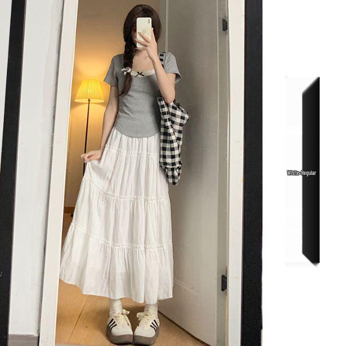 

Women s High Waist A-Line Puffy Skirt: White, Mid-Length for Spring, Summer, and Autumn 2025, Korean Style Small