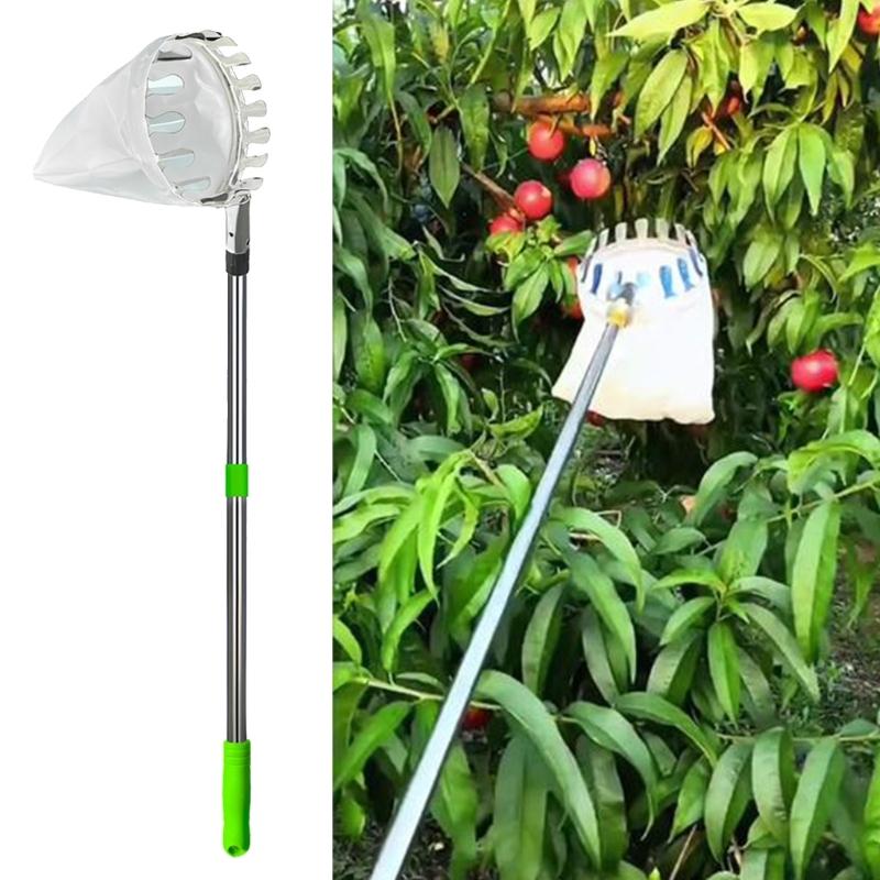 Ergonomic Orchard Fruit Harvester Extendable Poles Stainless Steel Fruit Pickers For Apples Lemon Pear Collection