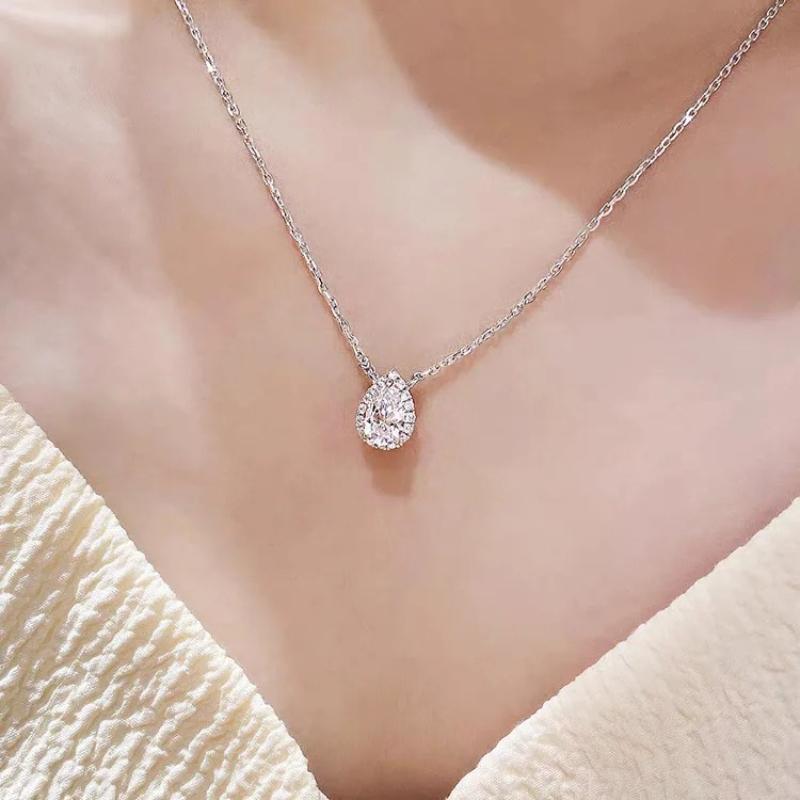 Women's Teardrop Necklace PT950 Platinum Moissanite Pure Tough Meaning Neck-Line Flattering Feminine Gift