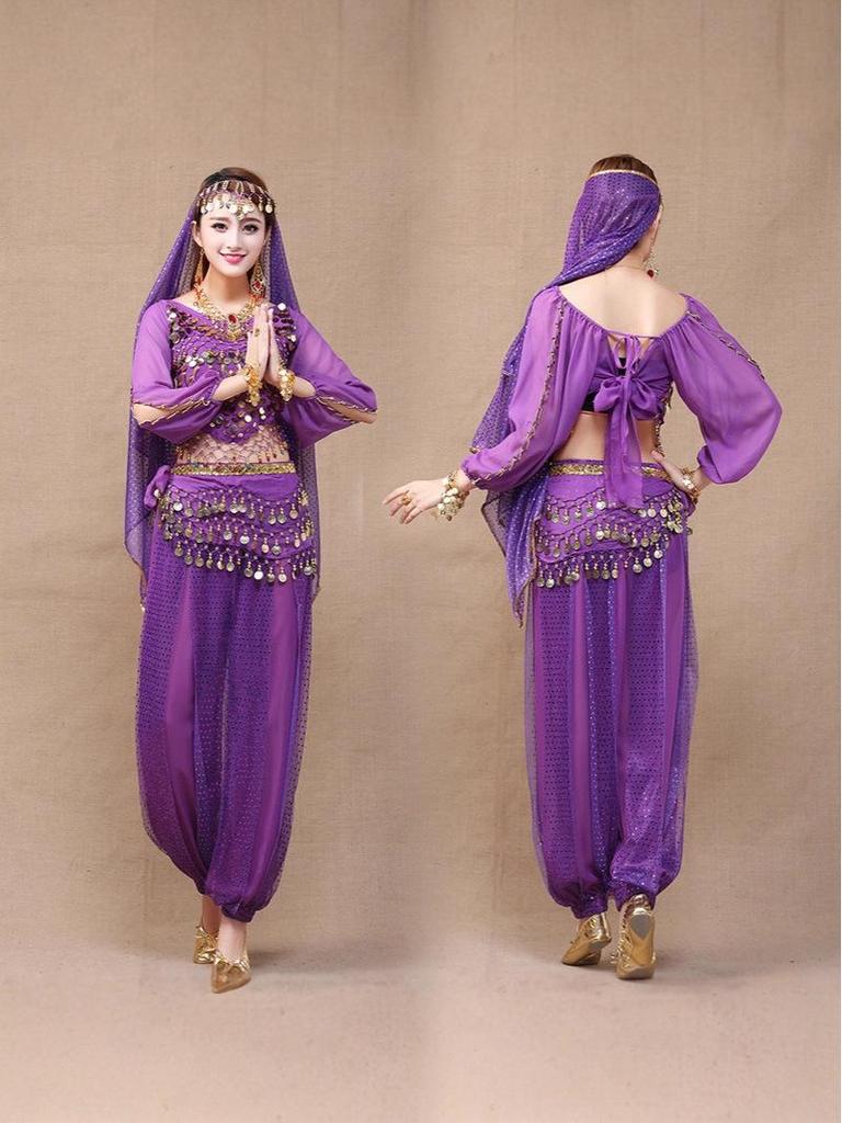 Dámský etnický kostým pro břišní tanec - Set topu s dlouhým rukávem a kalhot