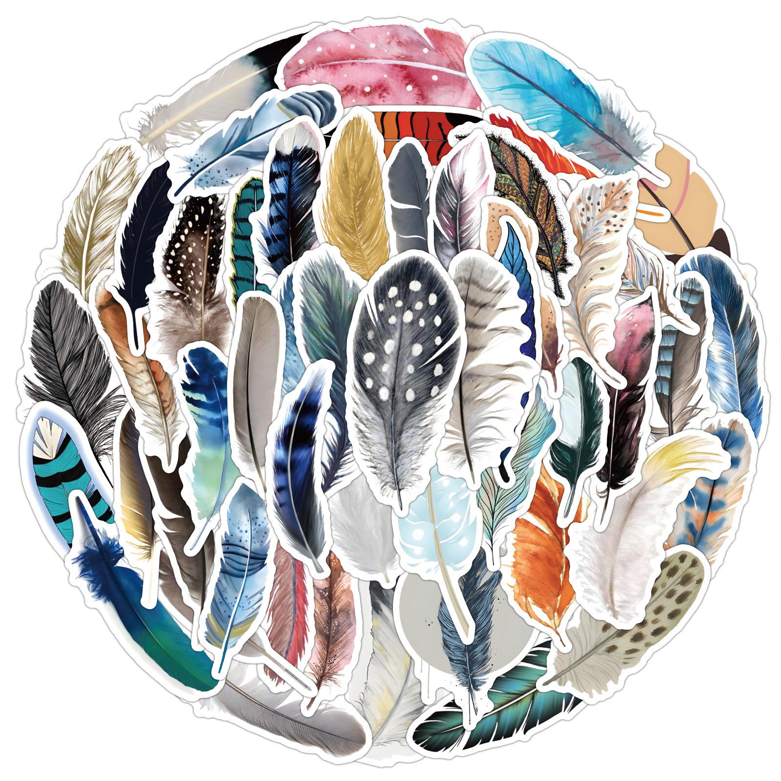 

60 Colorful Feather Graffiti Stickers Decorative Water Cup Mobile Phone Case Suitcase Personalized Waterproof Stickers